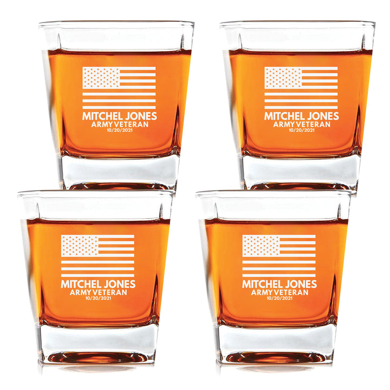 Personalized US Flag Scotch Glass Set of 4