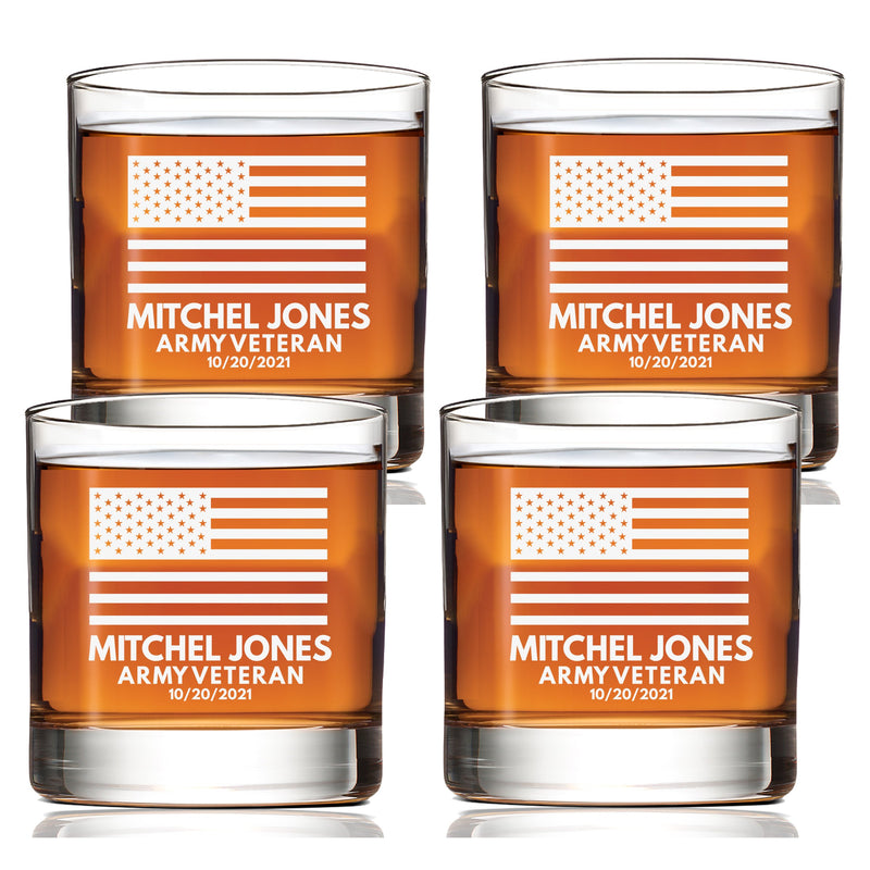 Personalized US Flag Scotch Glass Set of 4