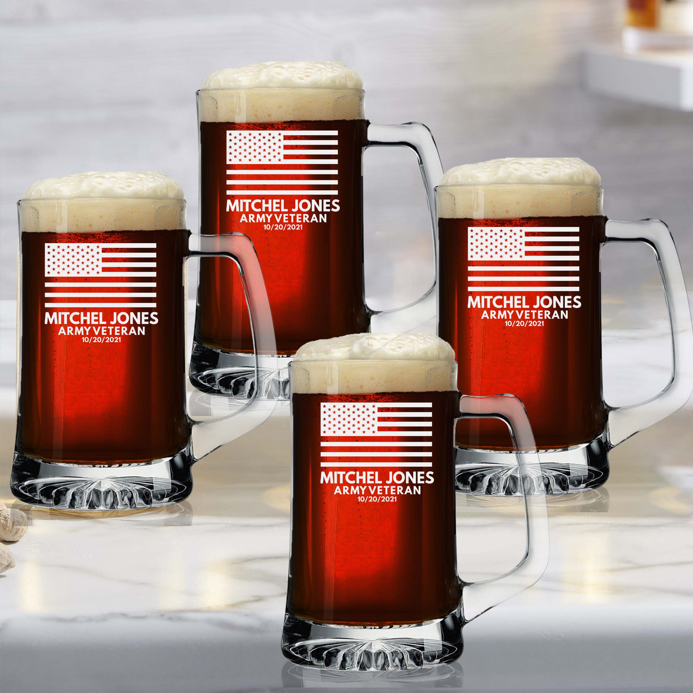 Personalized American Flag Beer Mug Set