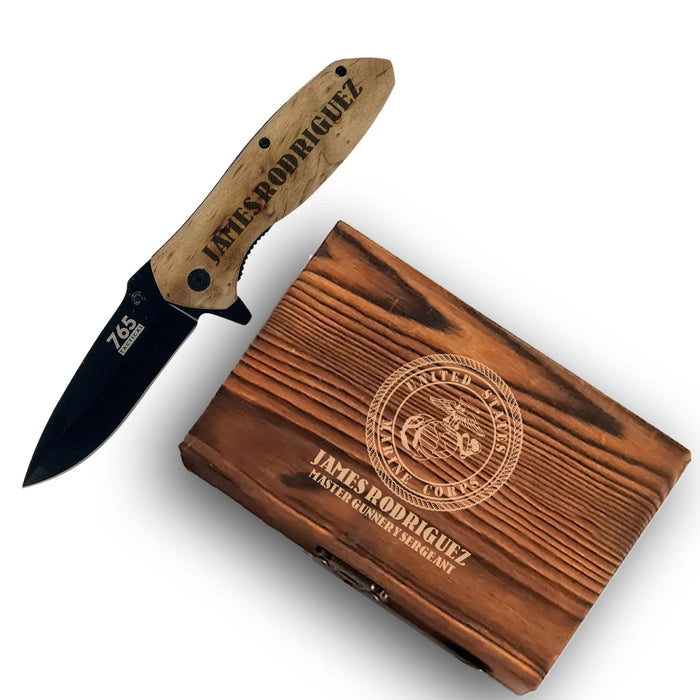 Personalized Marine Pocket Knife and Box Option