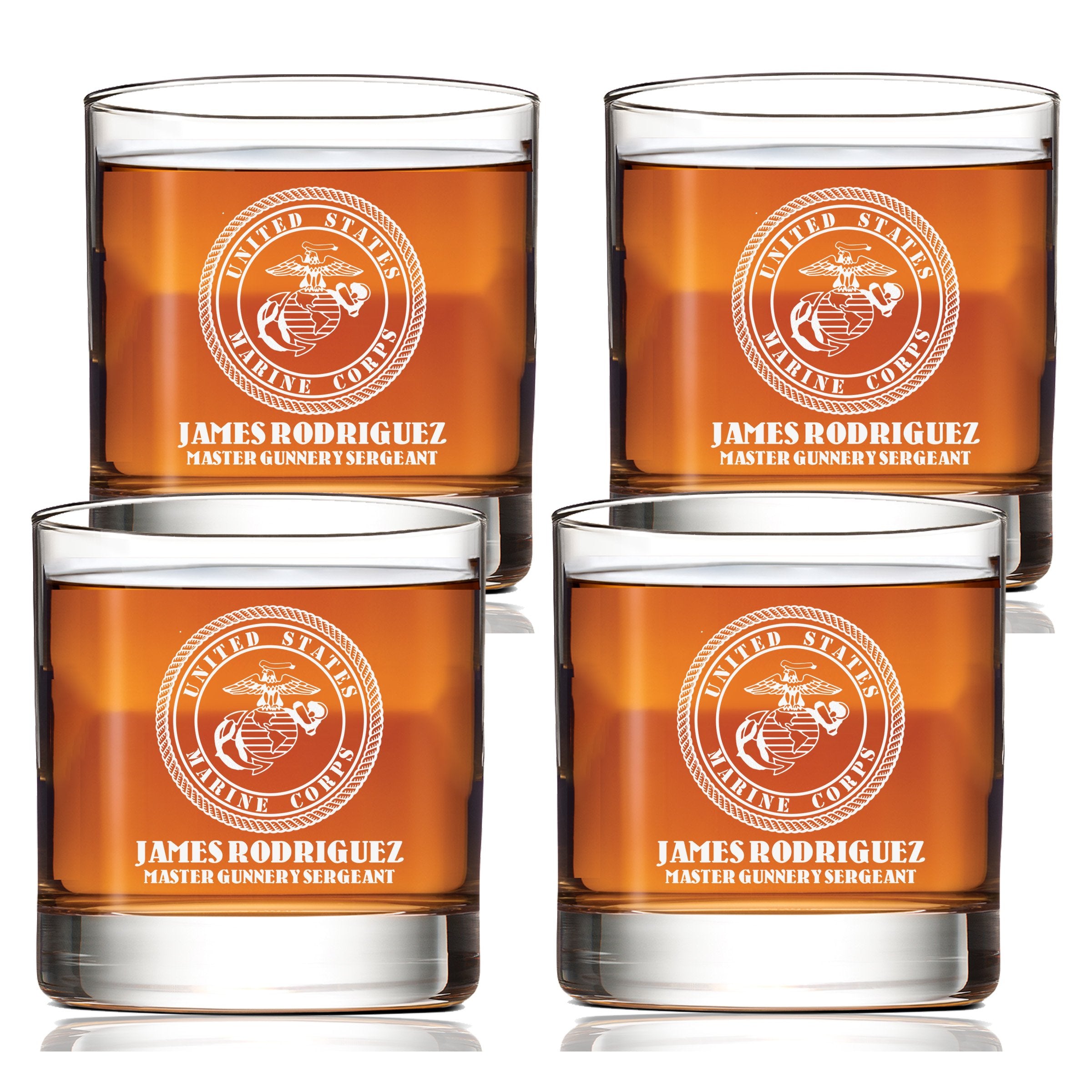 Personalized Marine Corps Scotch Glass Set of 4