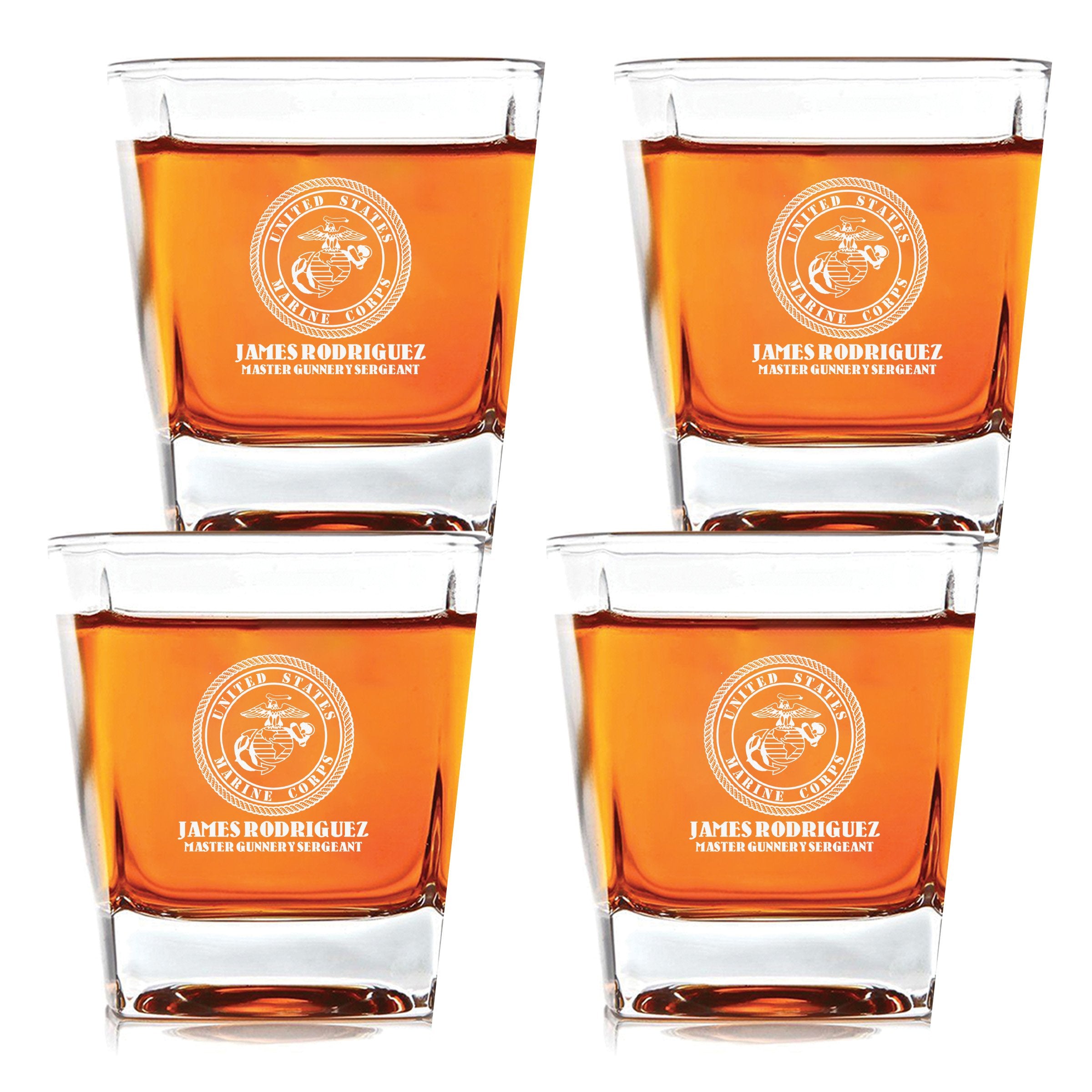 Personalized Marine Corps Scotch Glass Set of 4