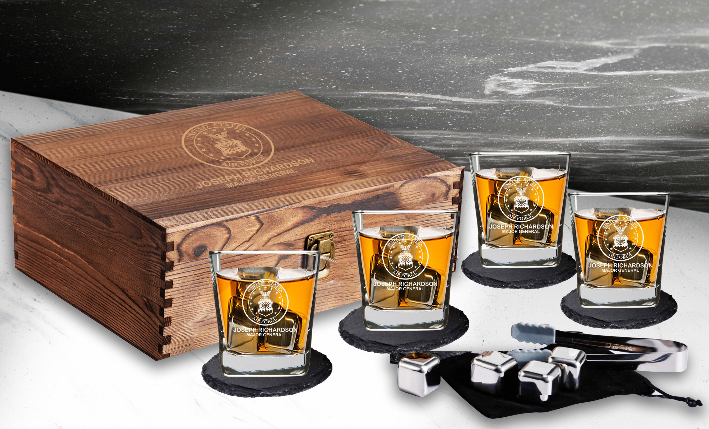 Engraved Air Force Scotch Box Gift Set