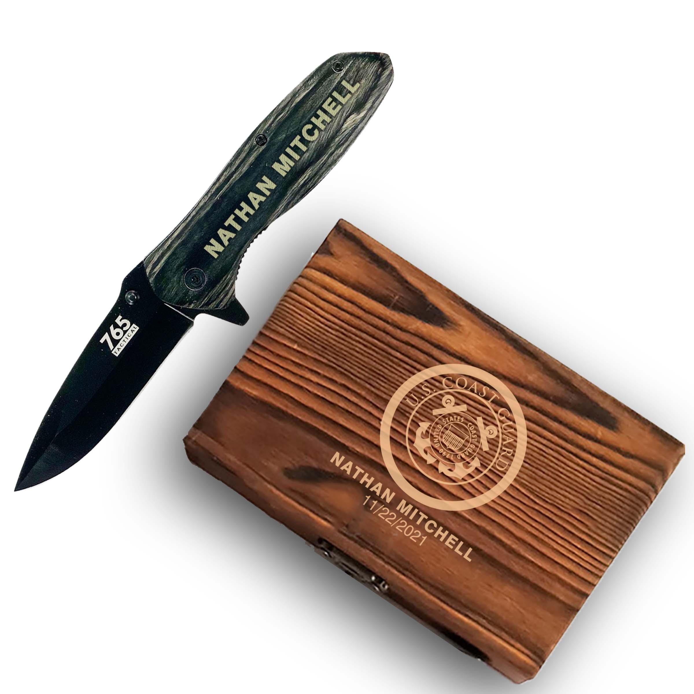 Customized Coast Guard Pocket Knife and Box Option