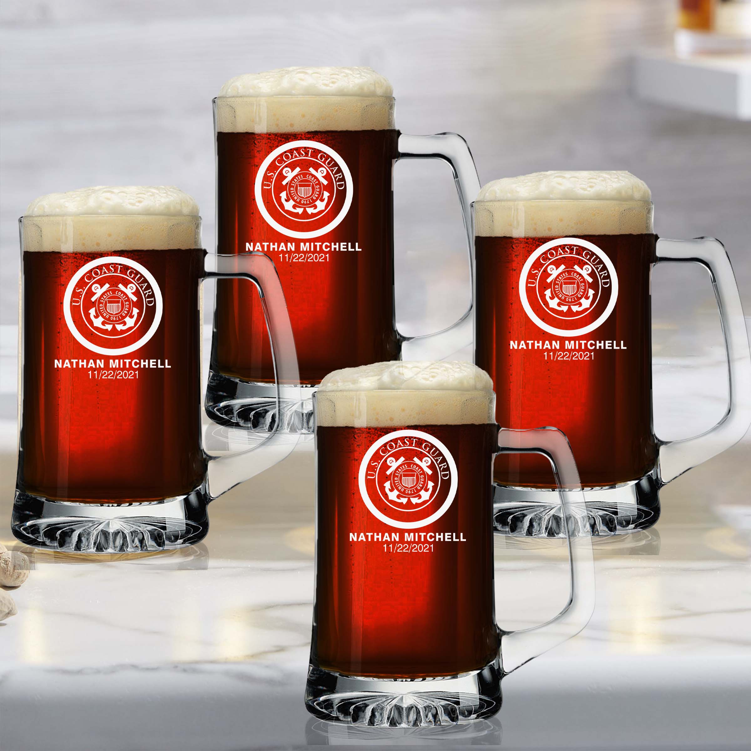 Customized U.S Coast Guard Beer Mug Set