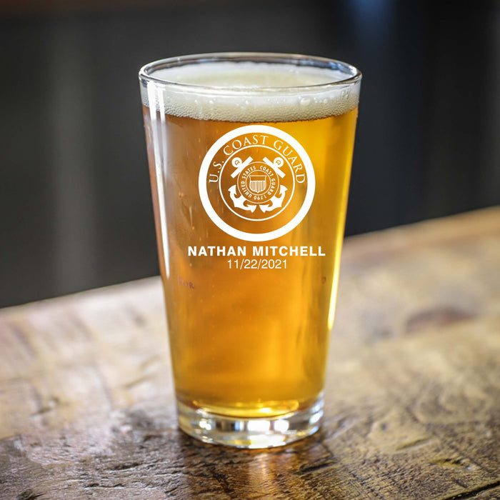 Personalized US Coast Guard Single Beer Glass