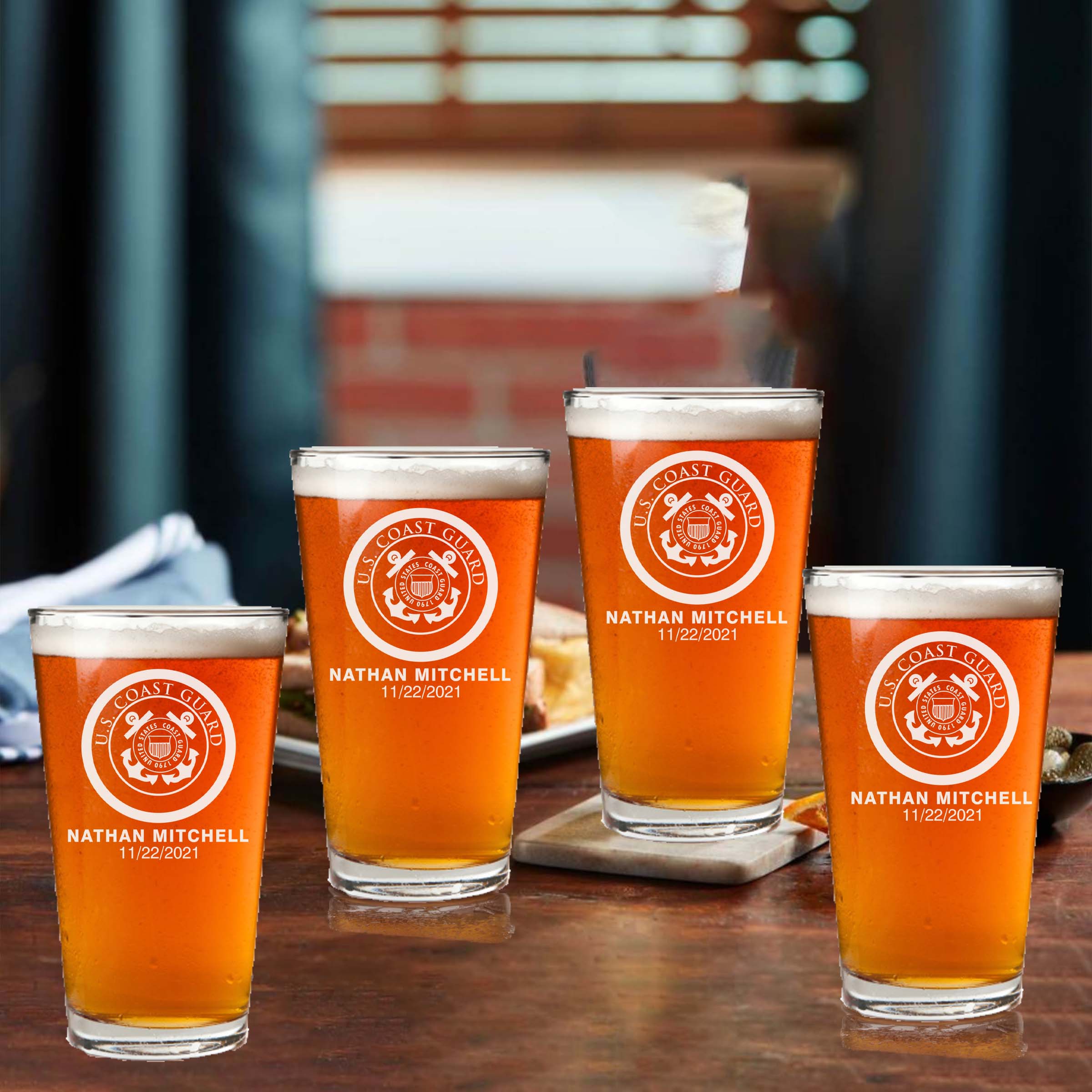 U.S. Coast Guard Engraved Beer Glass Set