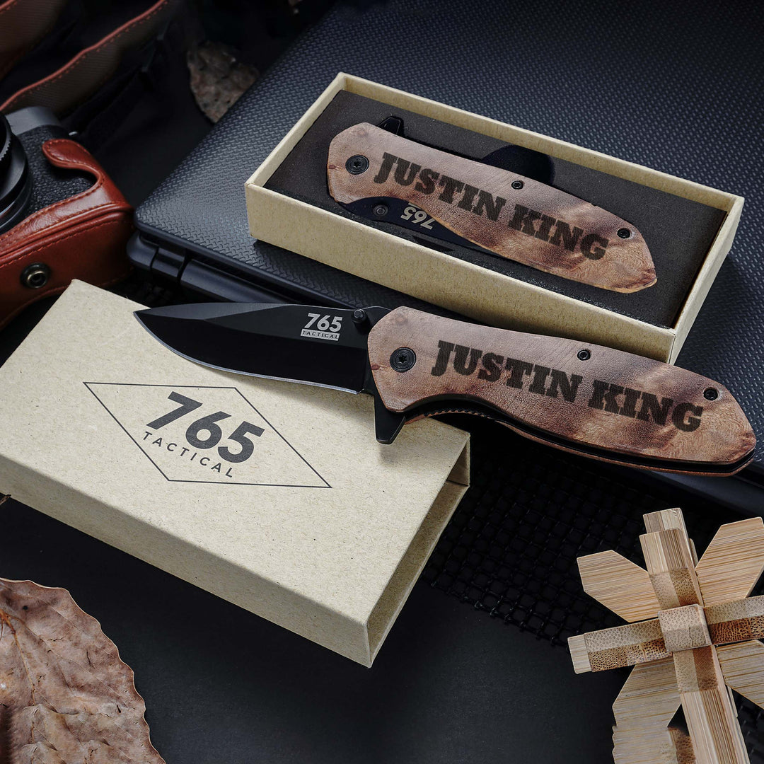 Customized Navy Pocket Knife and Box Option