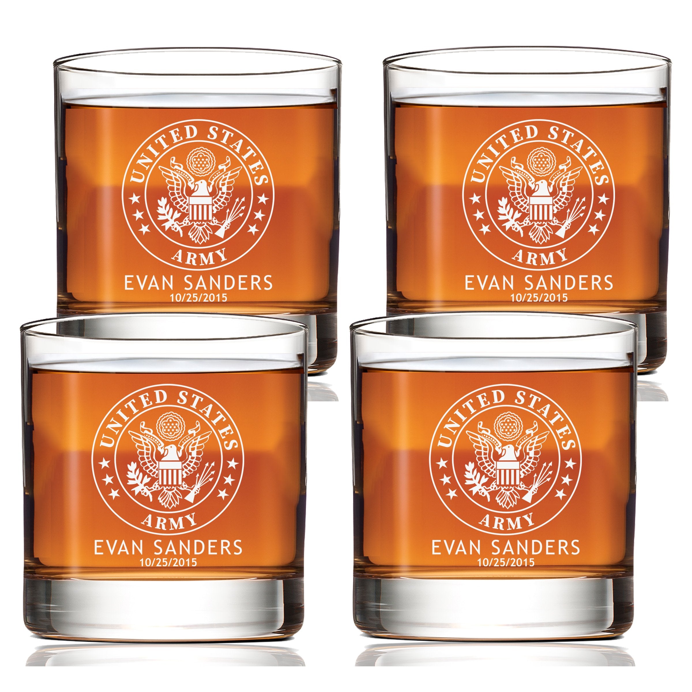 Personalized United States Army Scotch Glass Set of 4