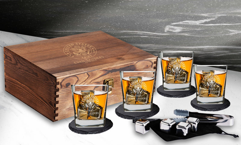Etched United States Army Scotch Box Gift Set