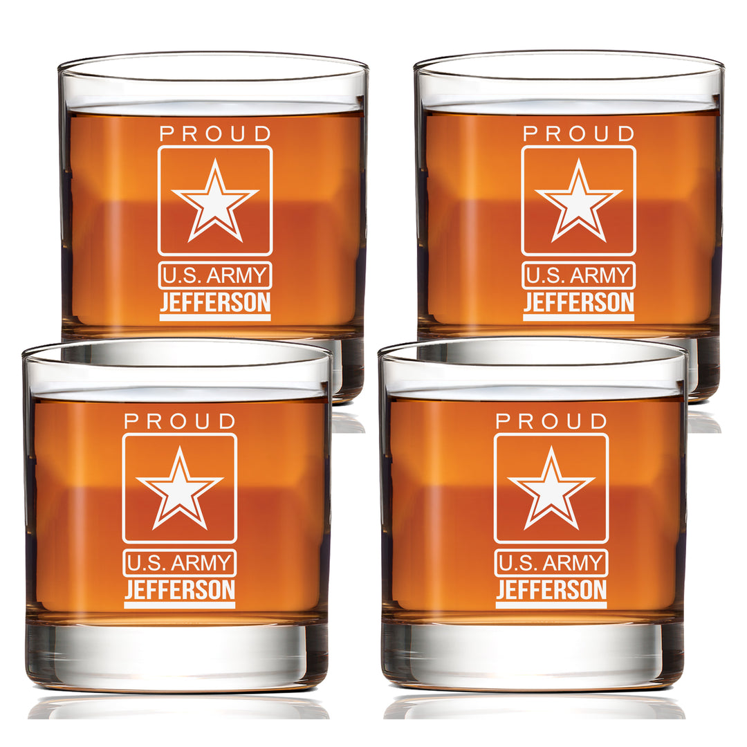 Customized Proud U.S. Army Scotch Glass Set of 4