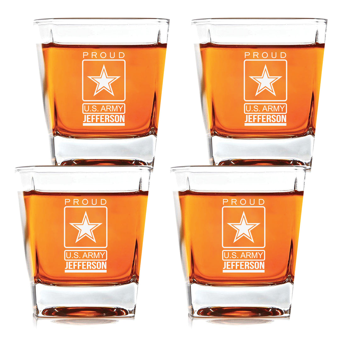 Customized Proud U.S. Army Scotch Glass Set of 4