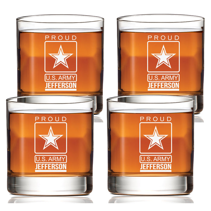 Personalized Proud U.S. Army Scotch Glass Set of 4