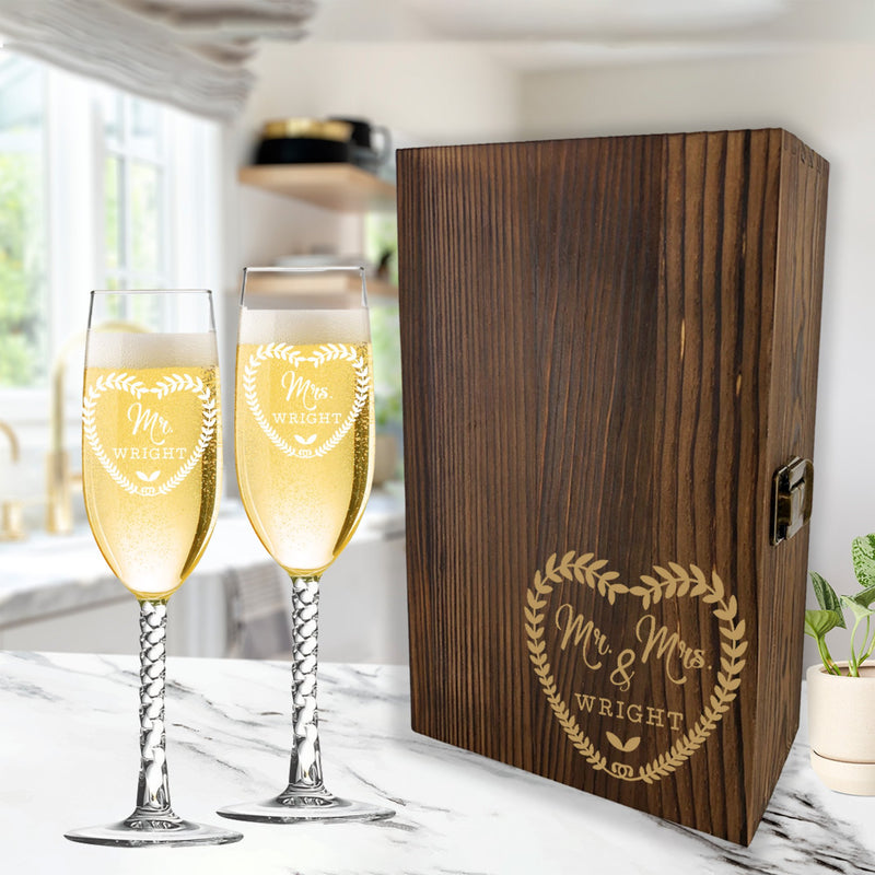 Mr and Mrs Beer and Wine Glass Set, Personalized, Set of 2, in Gift Box