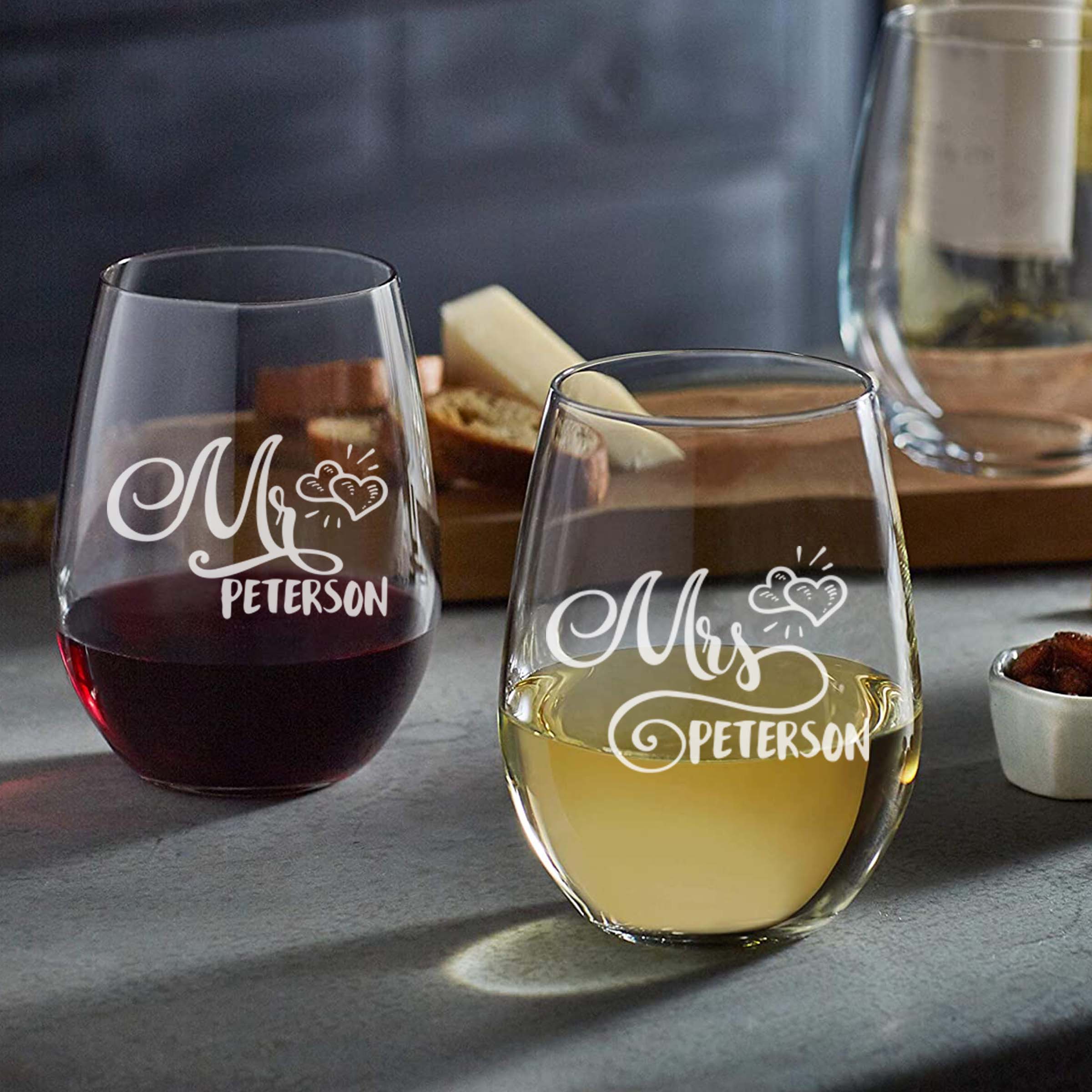 Mr and mrs etched glasses deals