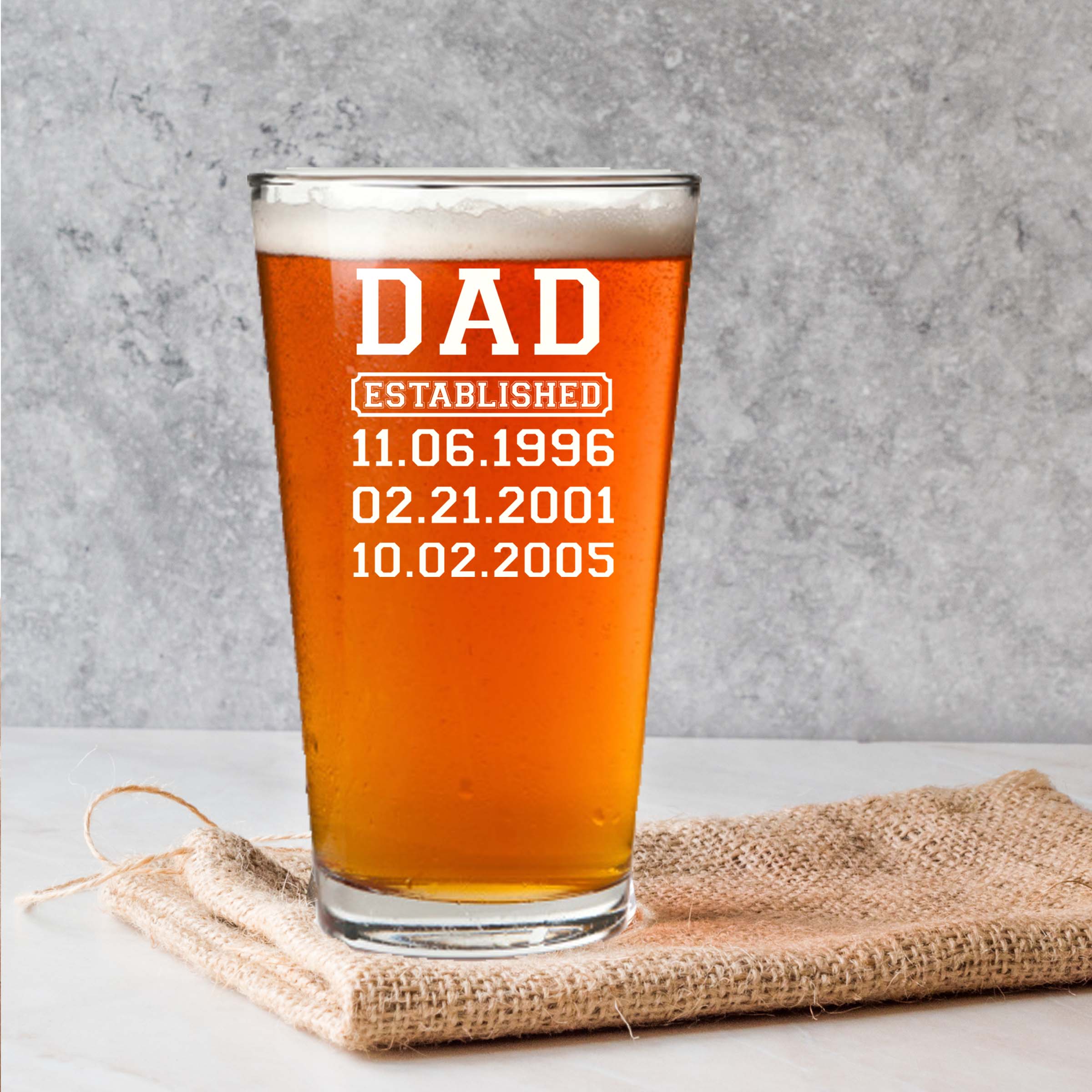 Personalized Dad Est. Single Beer Glass