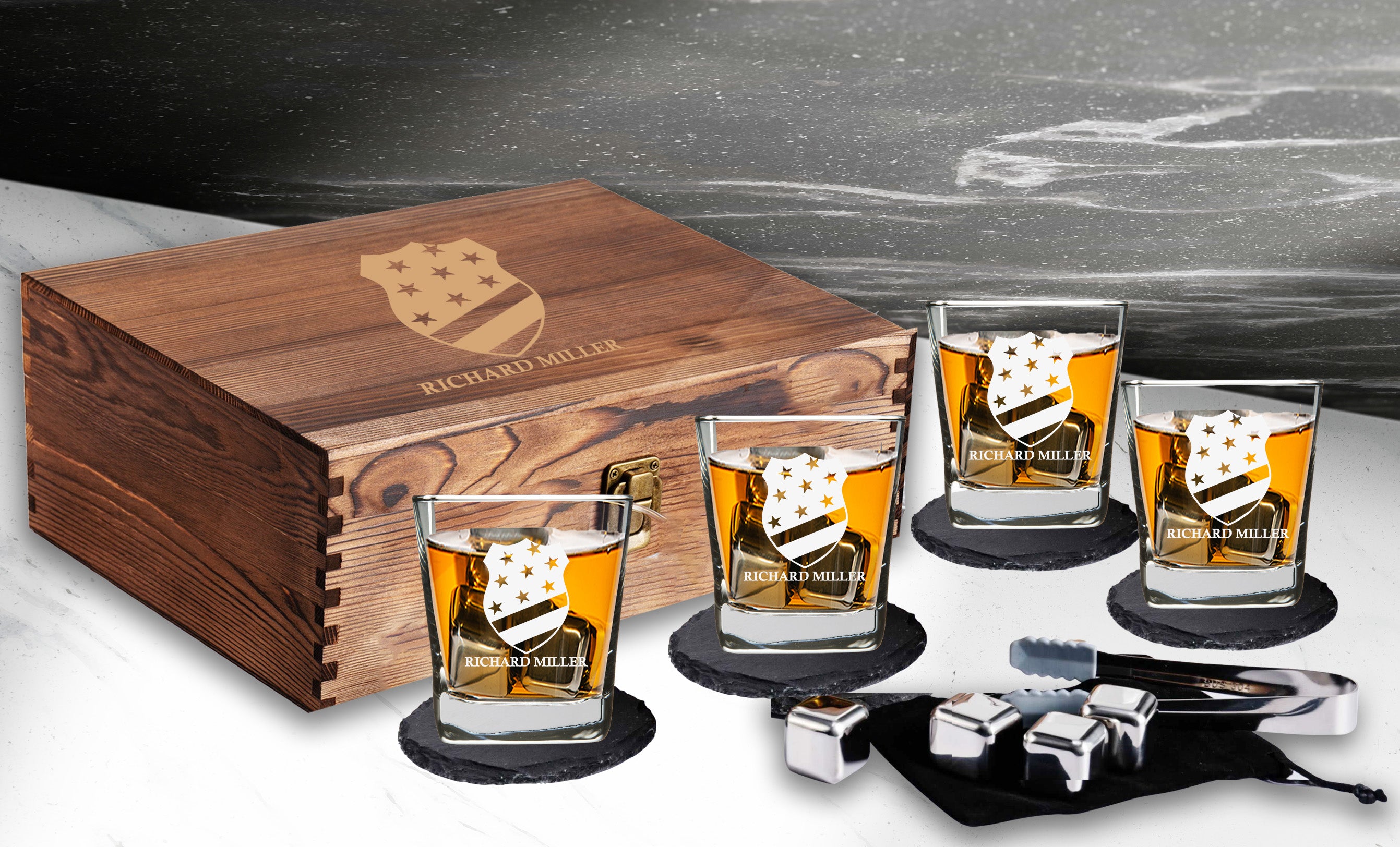 Engraved  Police Badge Scotch Box Gift Set