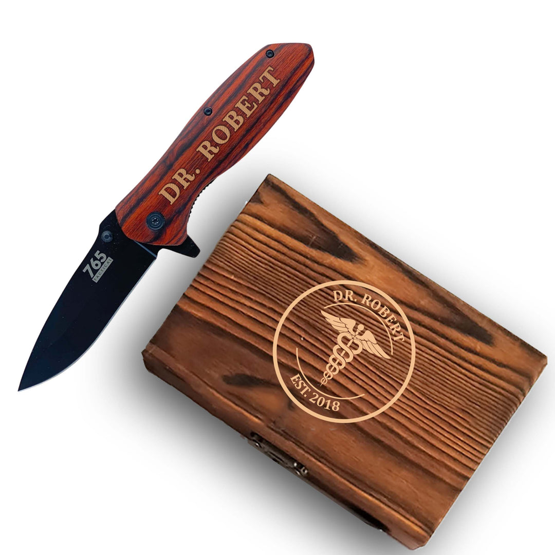 Customized Caduceus Pocket Knife and Box Option