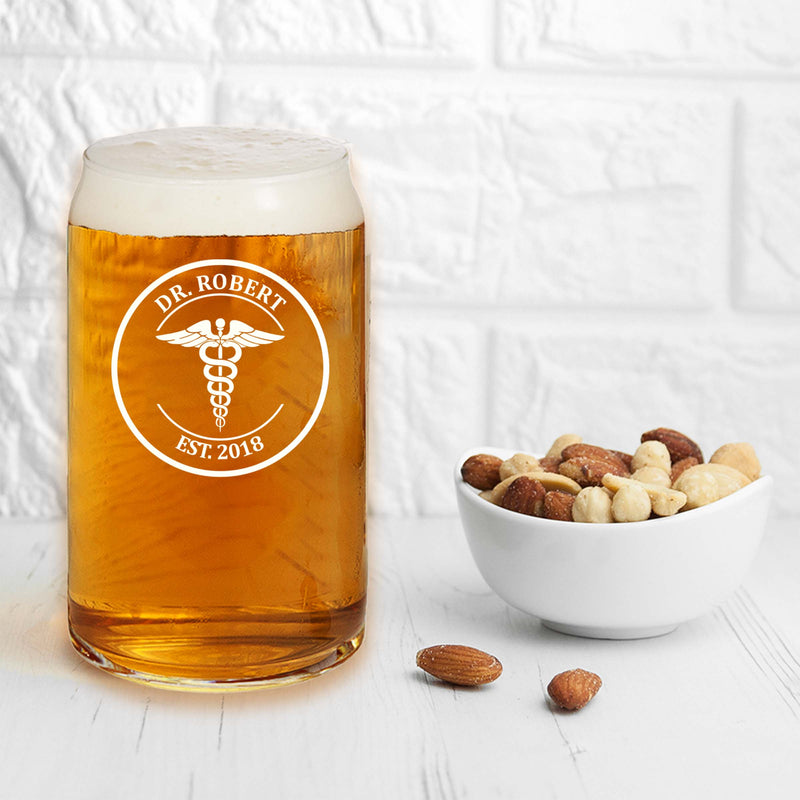 Personalized Caduceus Single Beer Glass