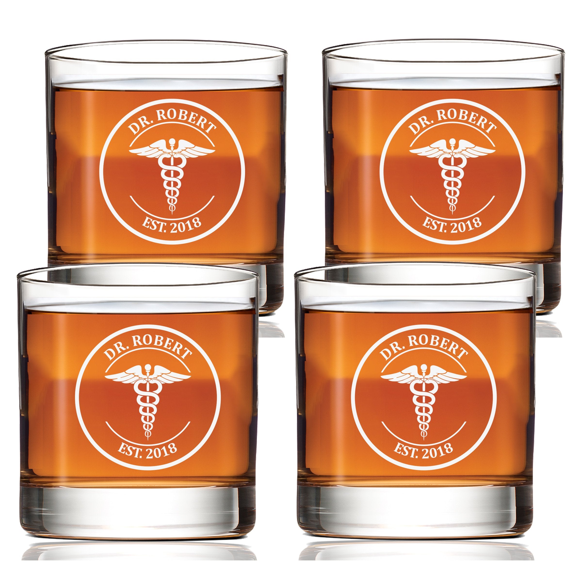 Personalized Caduceus Scotch Glass Set of 4