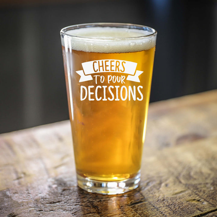 Customized Cheers to Pour Decisions Single Beer Glass