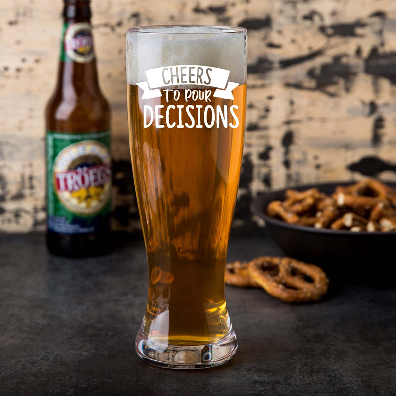 Customized Cheers to Pour Decisions Single Beer Glass