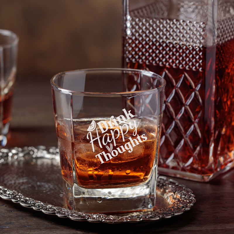 Drink Happy Thoughts Engraved Scotch Glass