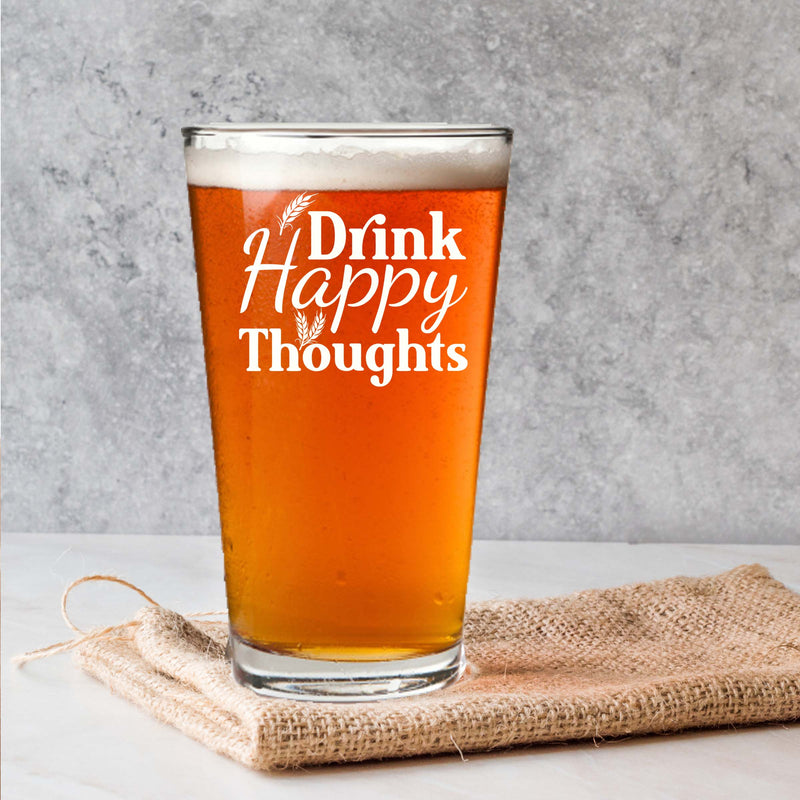 Personalized Drink Happy Thoughts Single Beer Glass