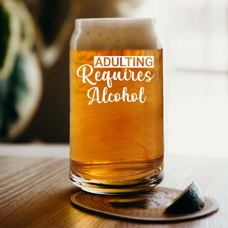 Personalized Adulting Requires Alcohol Single Beer Glass