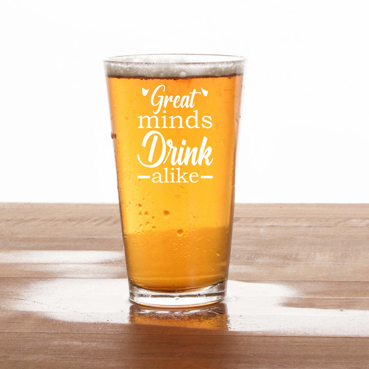 Personalized Great Minds Drink ALike Single Beer Glass