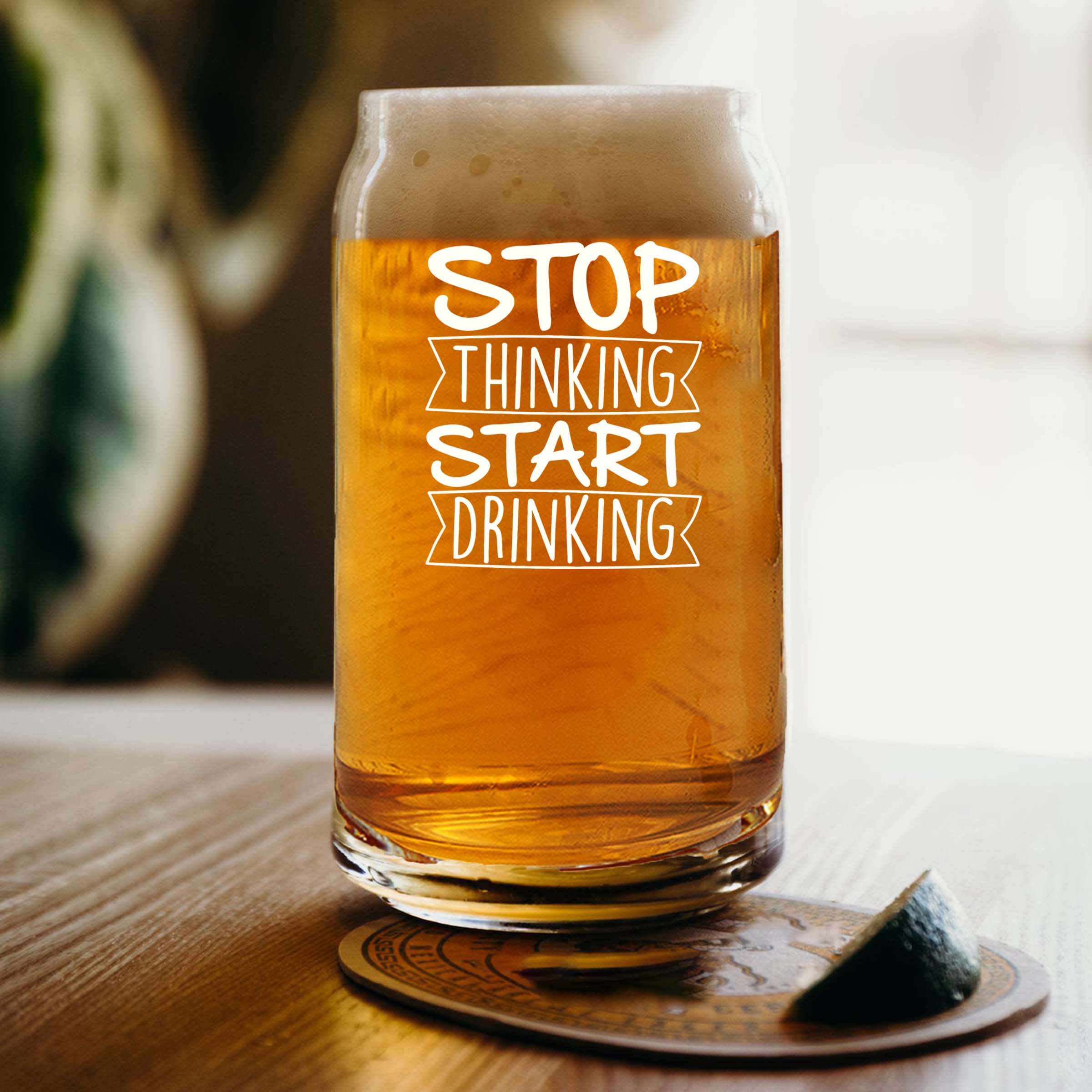 Personalized Stop Thinking Start Drinking Single Beer Glass