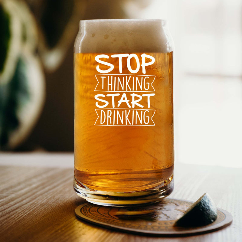 Personalized Stop Thinking Start Drinking Single Beer Glass
