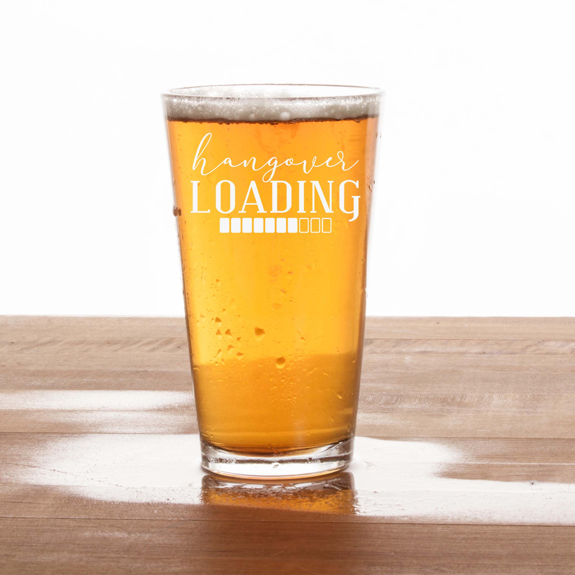 Etched Hangover Loading Single Beer Glass