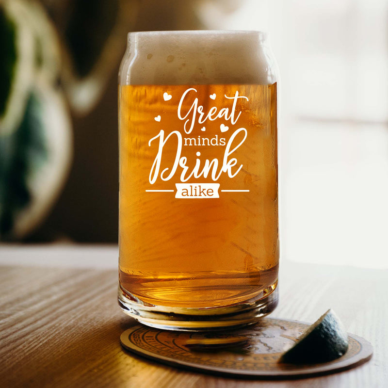 Engraved Great Minds Drink Alike With Hearts Single Beer Glass