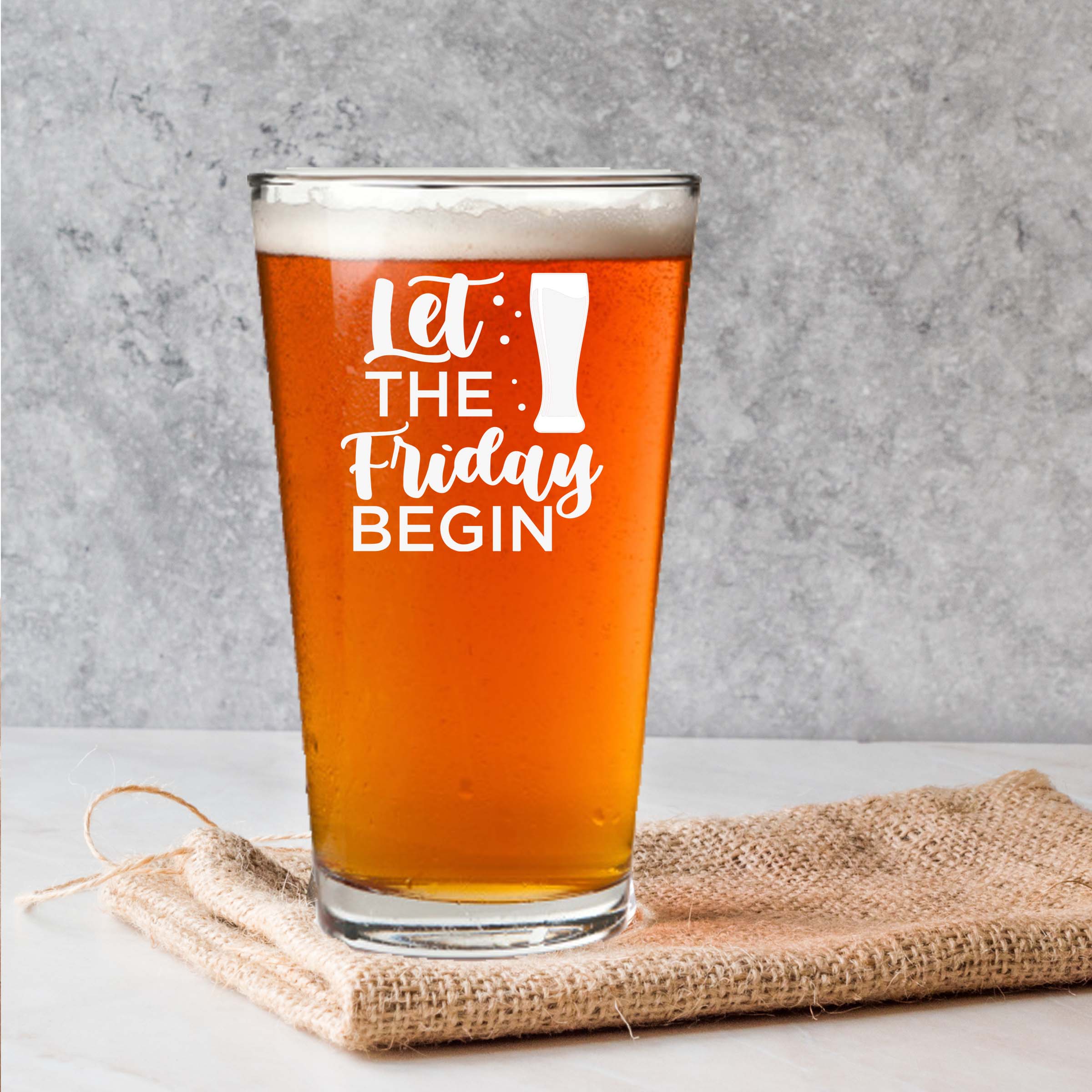 Engraved Let the Friday Begin Single Beer Glass