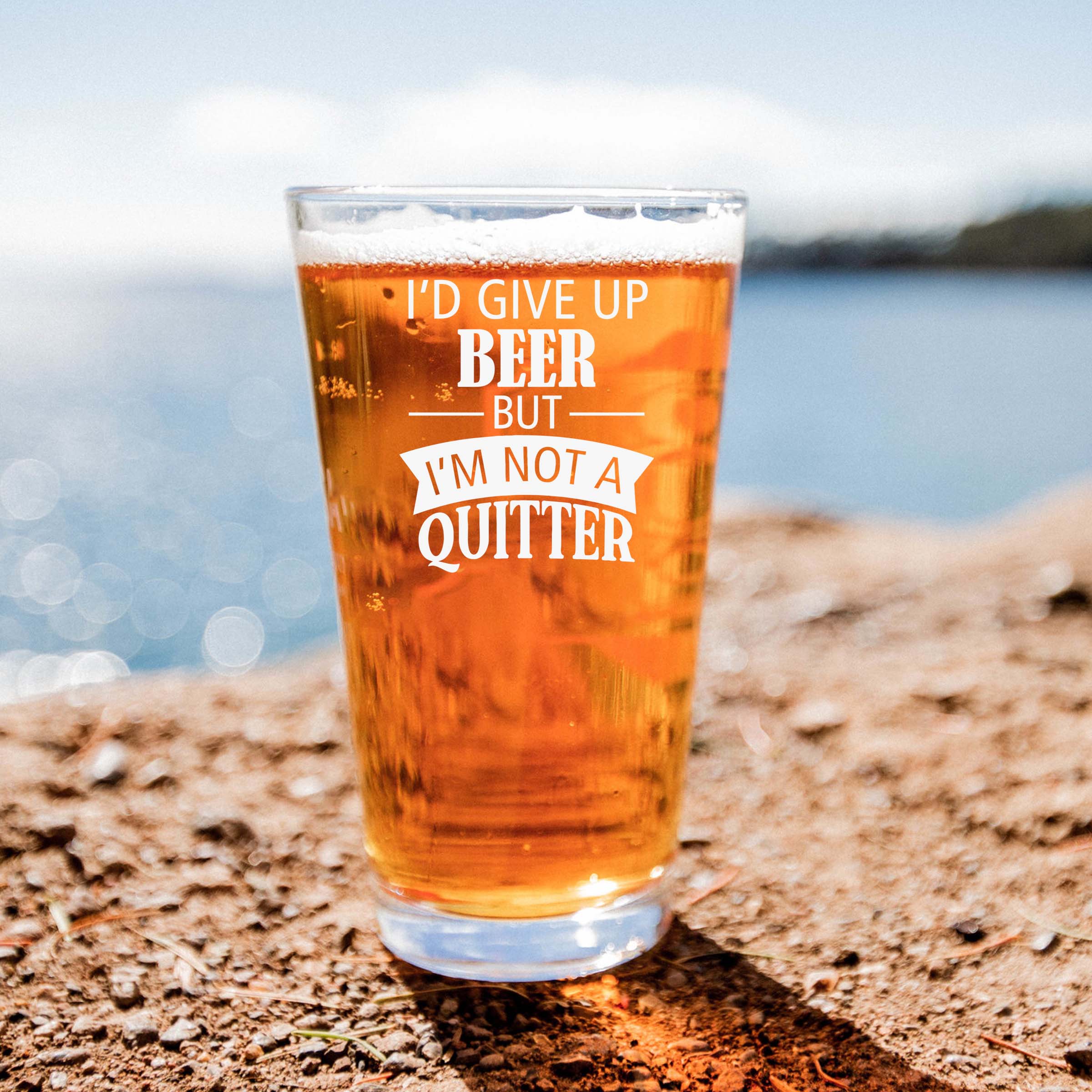 Engraved I'd Give Up Beer but I'm Not a Quitter Single Beer Glass