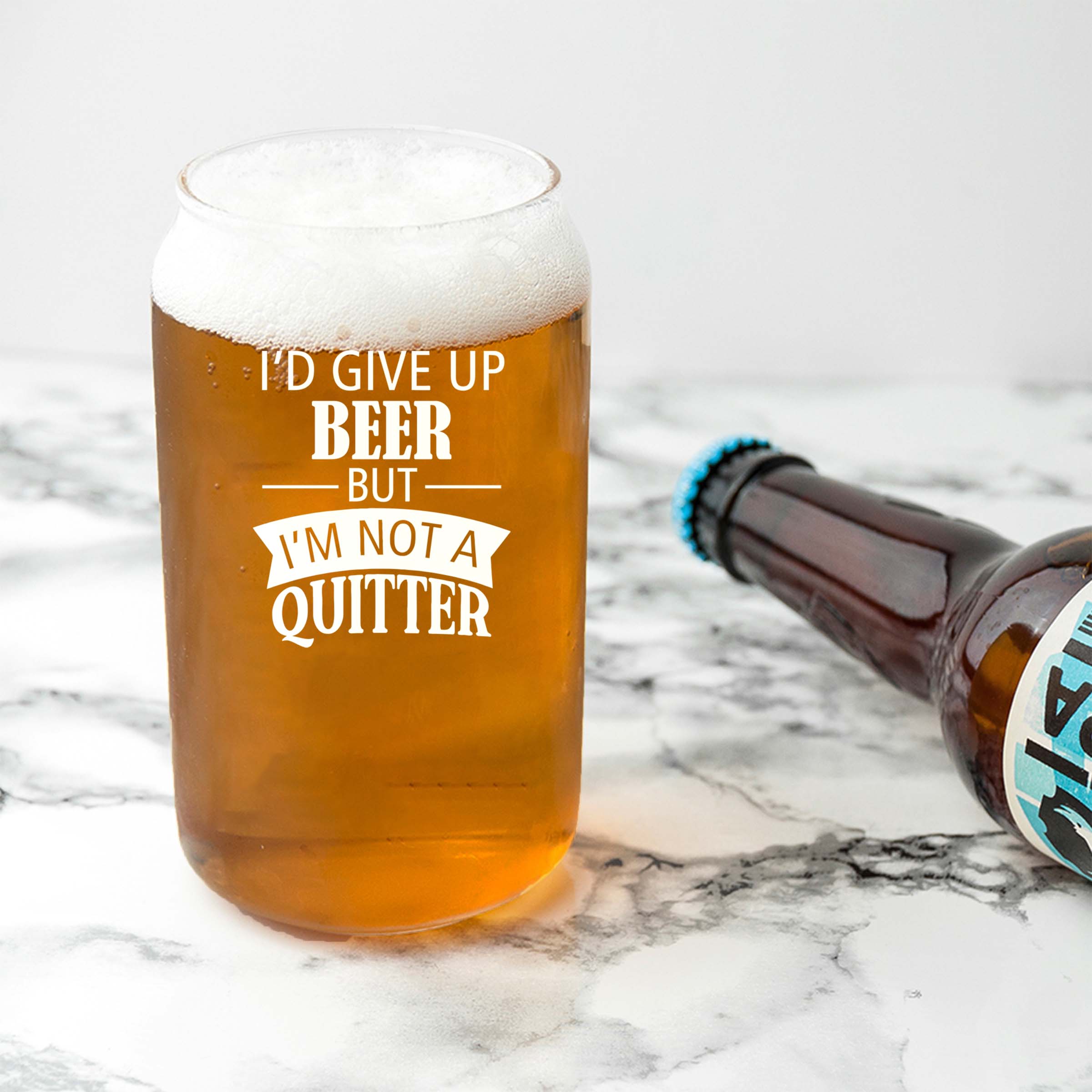 Engraved I'd Give Up Beer but I'm Not a Quitter Single Beer Glass