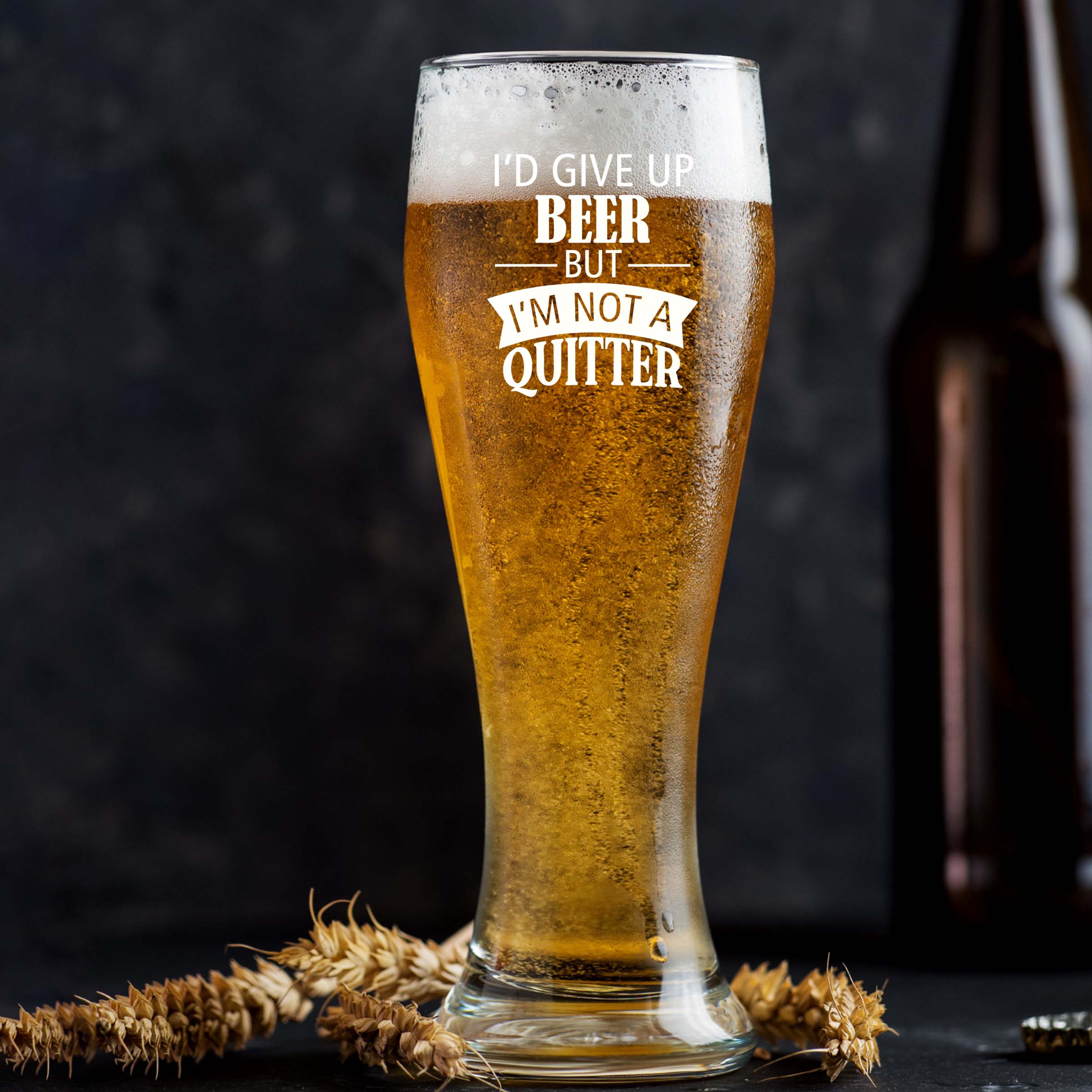 Engraved I'd Give Up Beer but I'm Not a Quitter Single Beer Glass
