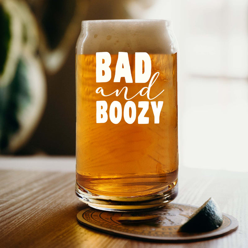 Engraved Bad & Boozy Single Beer Glass