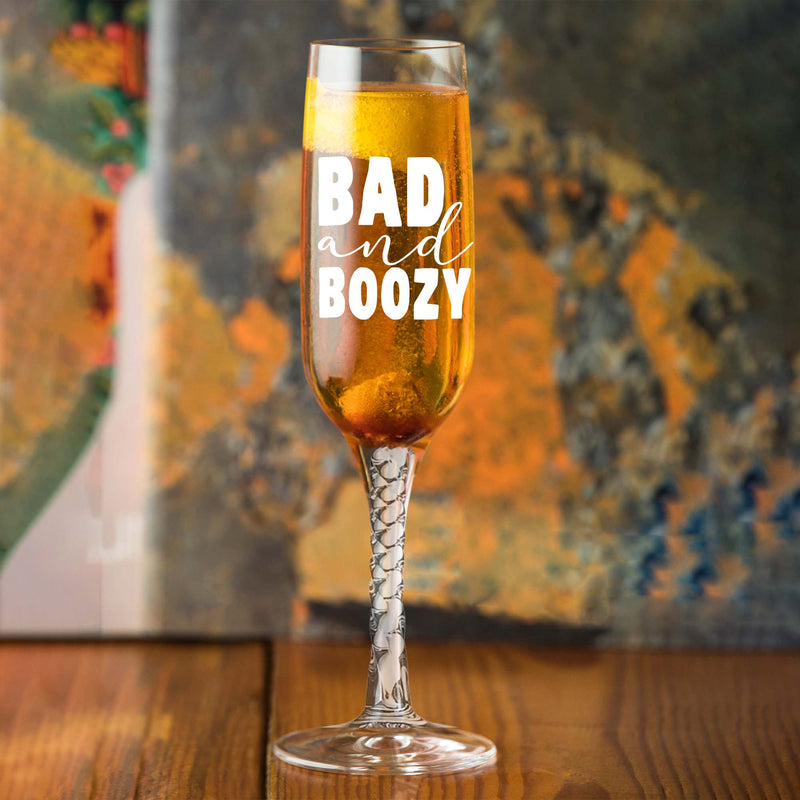 Customized Bad and Boozy Flute Glass