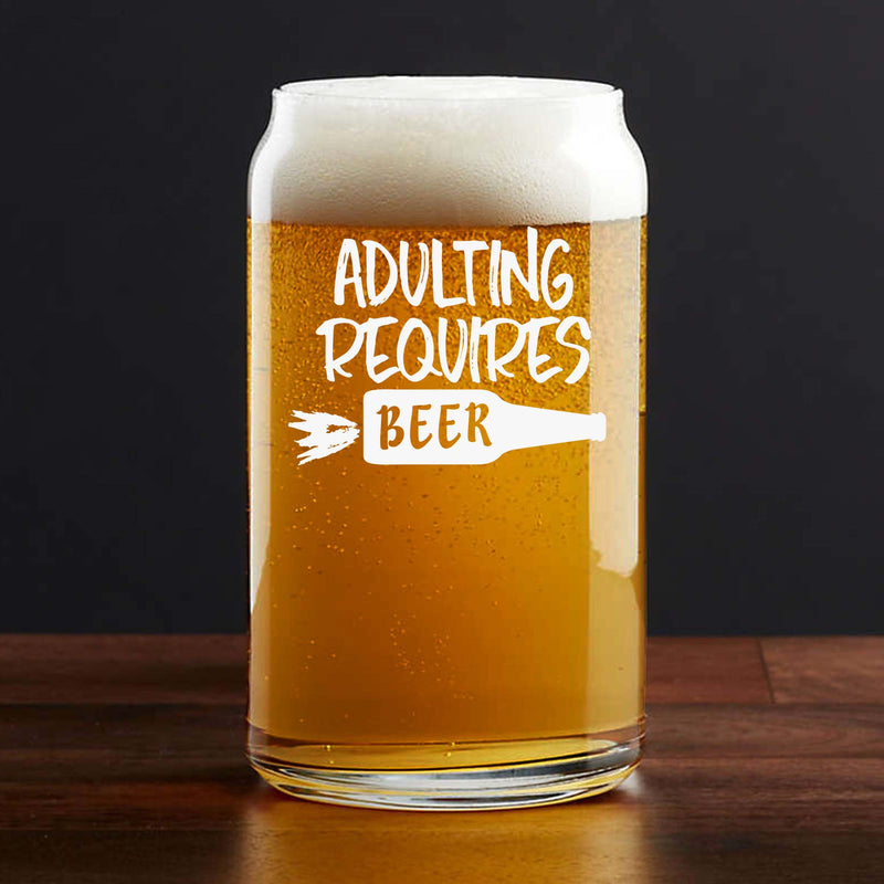 Engraved Adulting Requires Beer Single Beer Glass