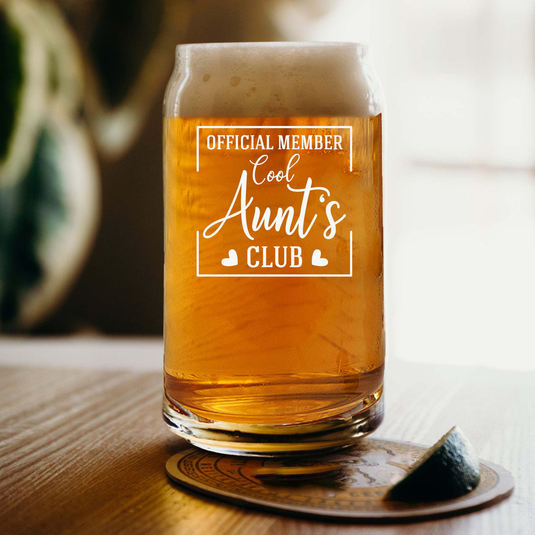 Etched Official Member Cool Aunt's Club Single Beer Glass