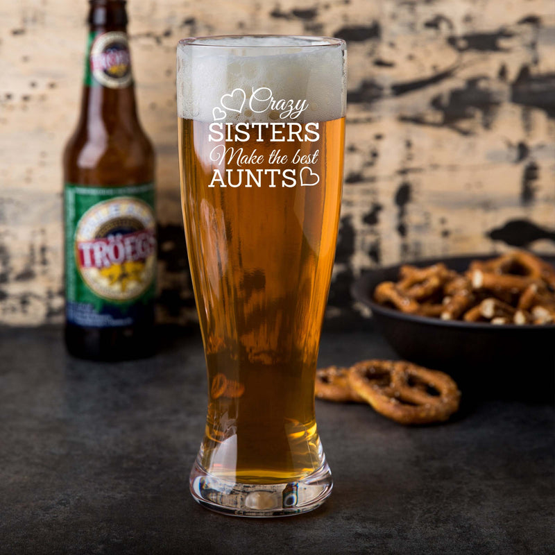 Engraved Crazy Sisters Make the best Aunts Single Beer Glass