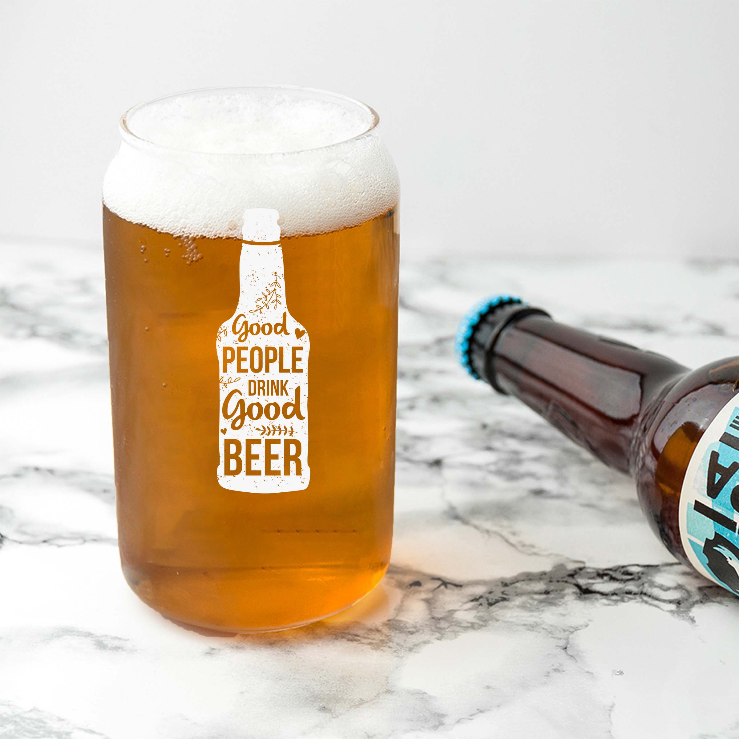 Engraved Good People Drink Good Beer Single Beer Glass