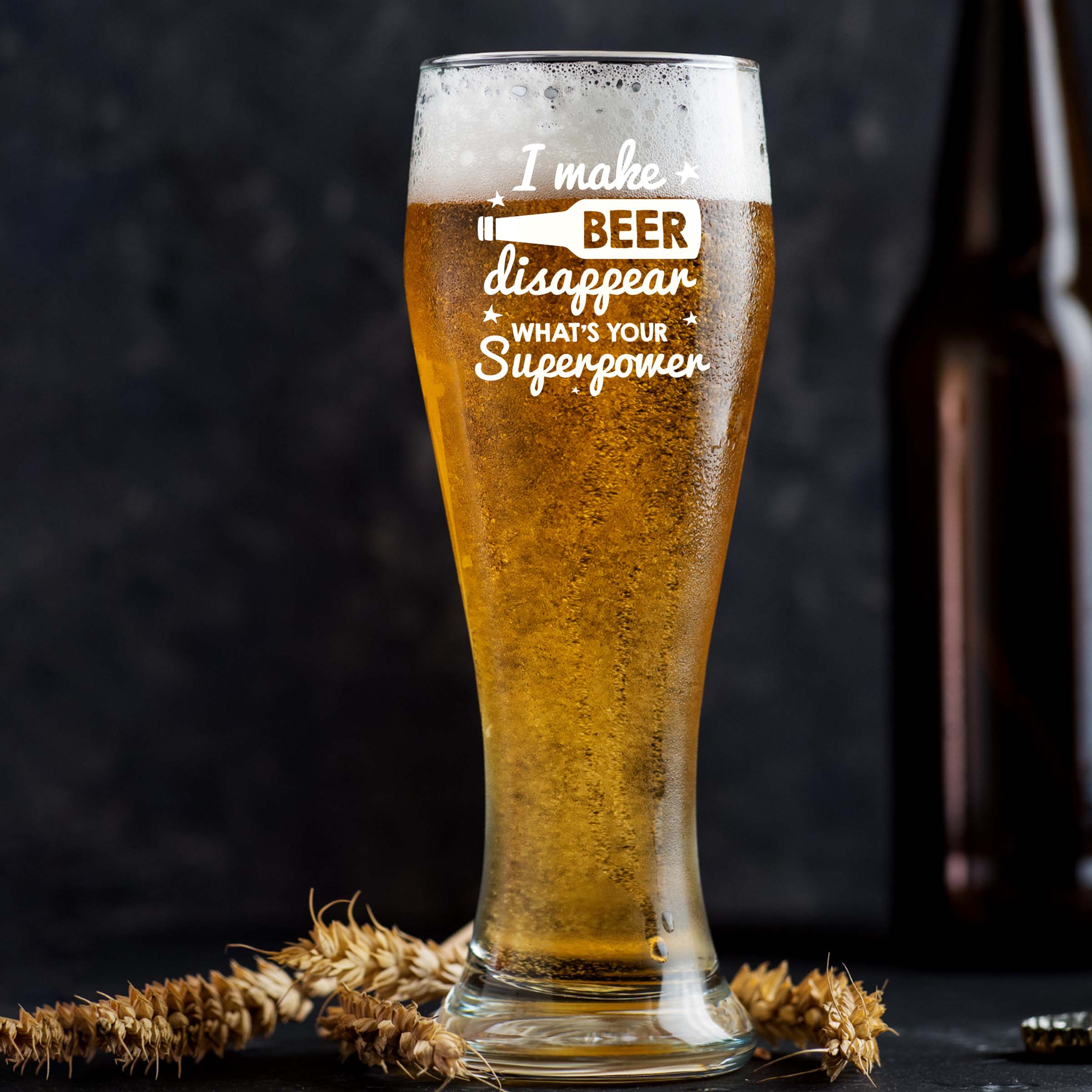 Engraved I Make Beer Disappear What's Your Superpower Single Beer Glass