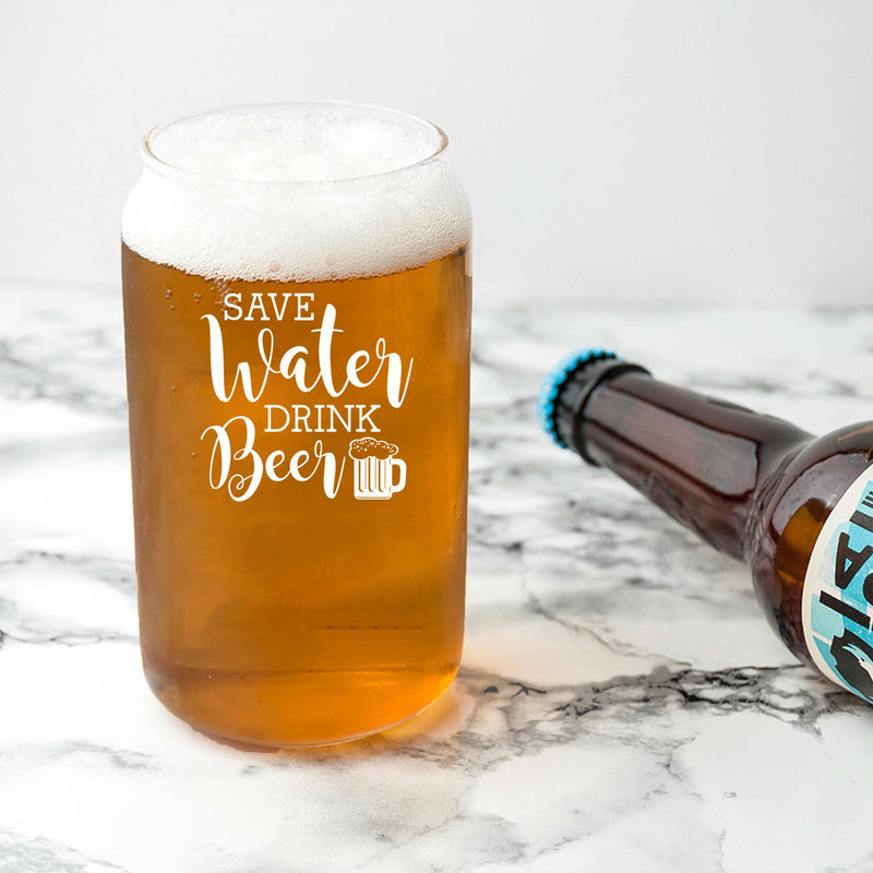 Engraved Save Water Drink Beer Single Beer Glass