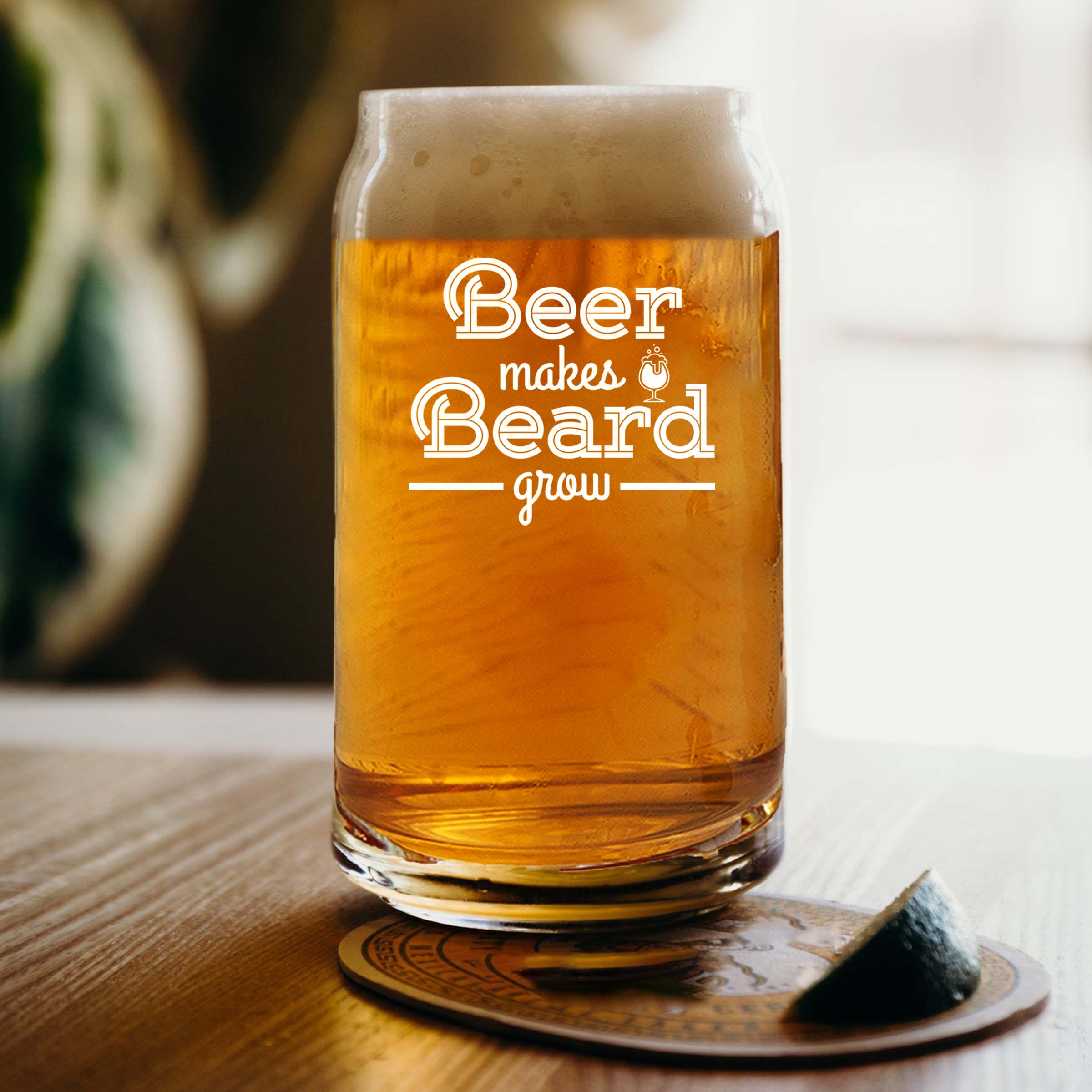 Etched Beer Makes Beard Grow Single Beer Glass