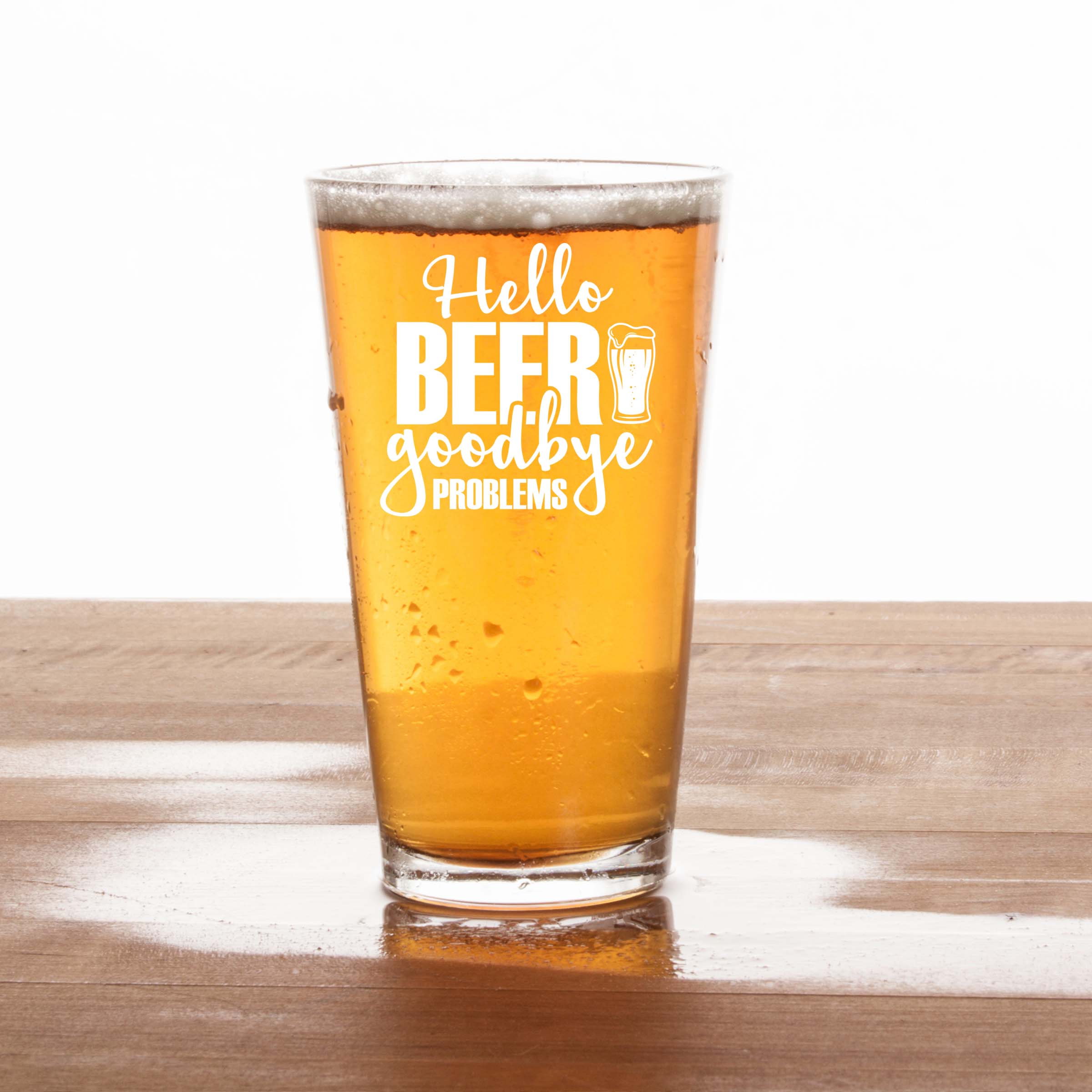 Etched Hello Beer Goodbye Problems Single Beer Glass