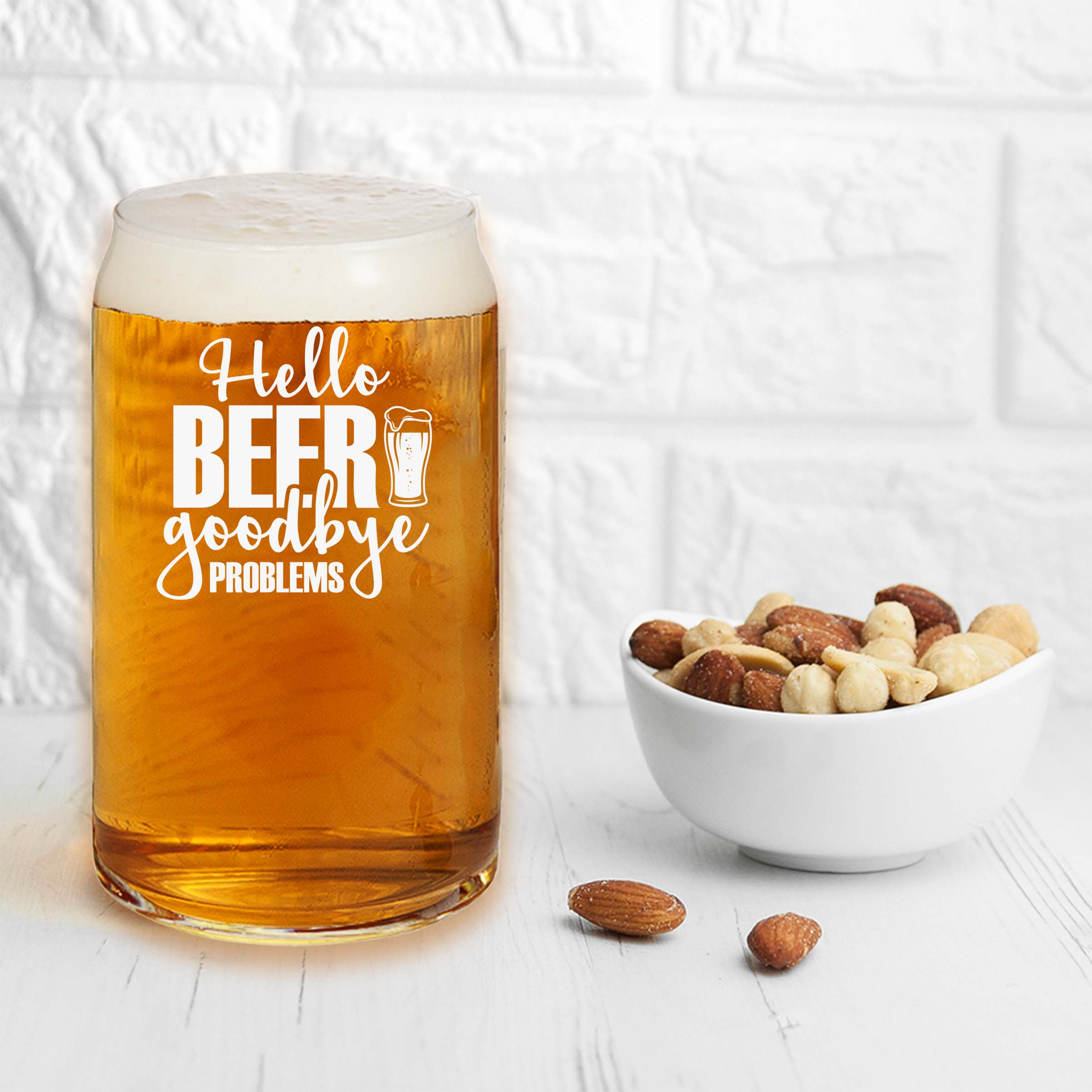 Engraved Hello Beer Goodbye Problems Single Beer Glass