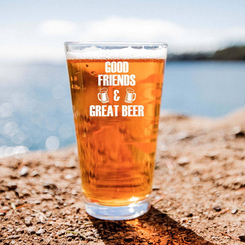 Engraved Good Friends & Great Beer Single Beer Glass
